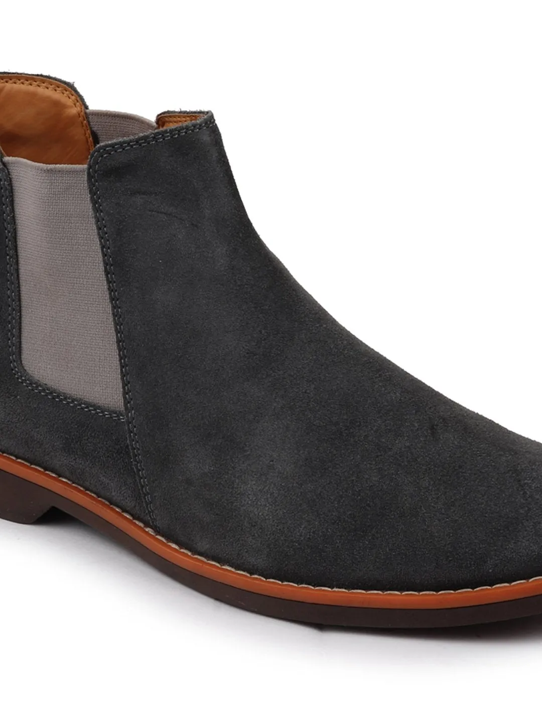 Men Grey Suede Leather Slip On Chelsea Boots