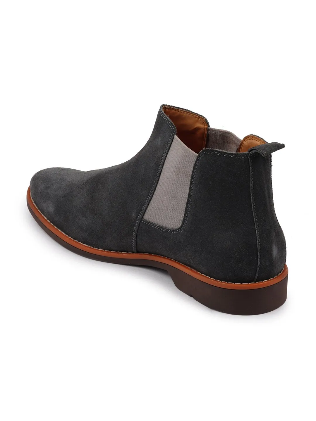 Men Grey Suede Leather Slip On Chelsea Boots