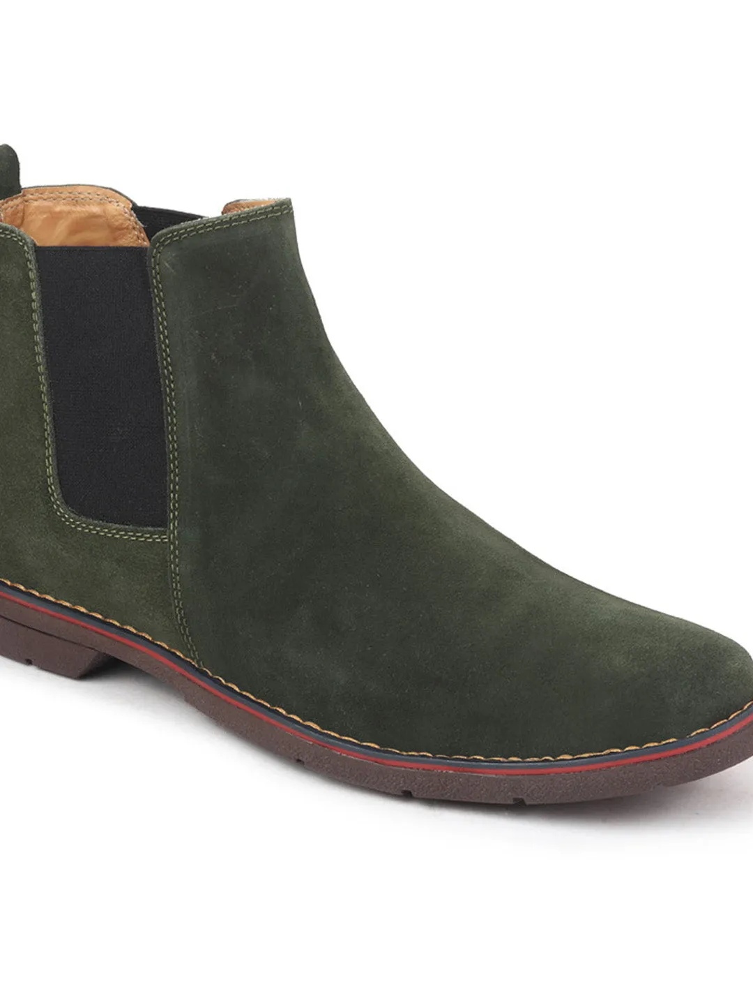 Men Mehandi Suede Leather Slip On Chelsea Boots