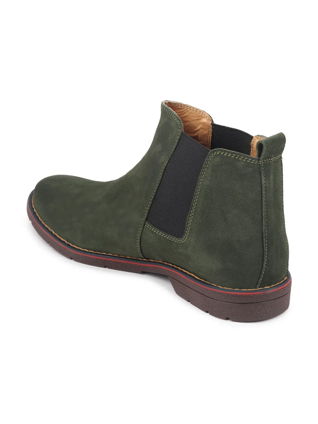 Men Mehandi Suede Leather Slip On Chelsea Boots