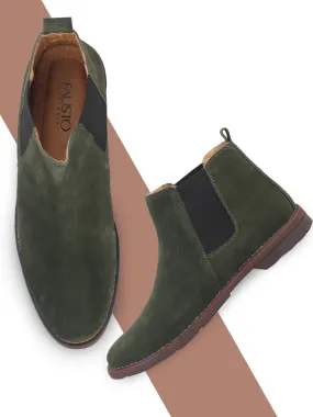 Men Mehandi Suede Leather Slip On Chelsea Boots