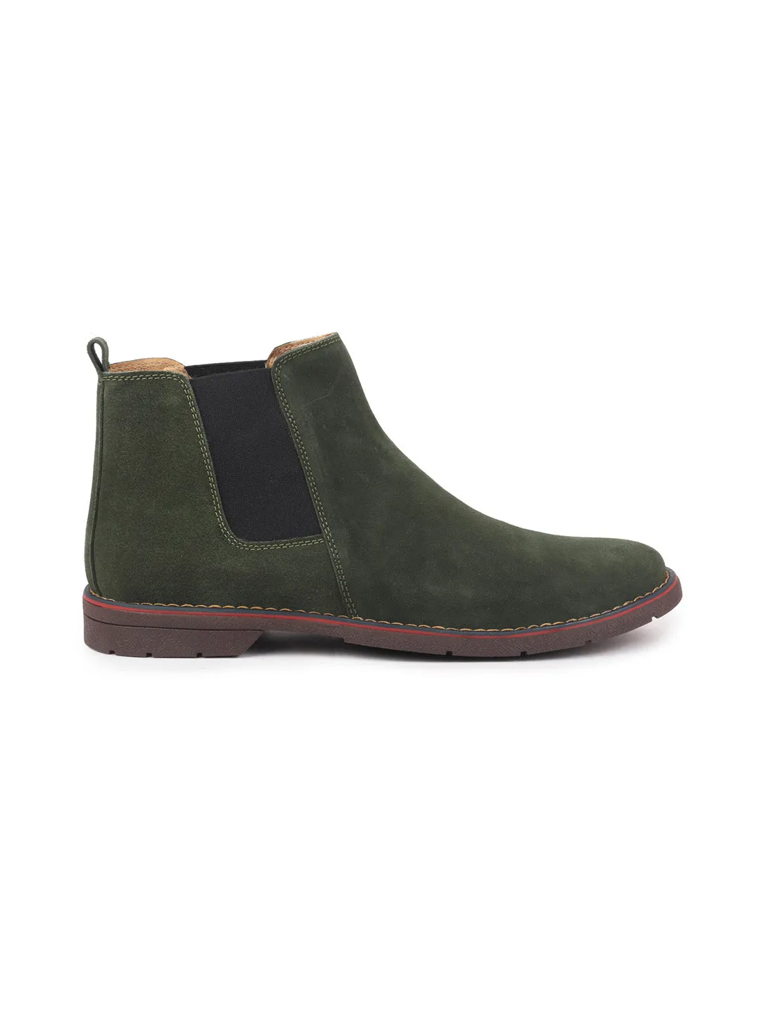 Men Mehandi Suede Leather Slip On Chelsea Boots