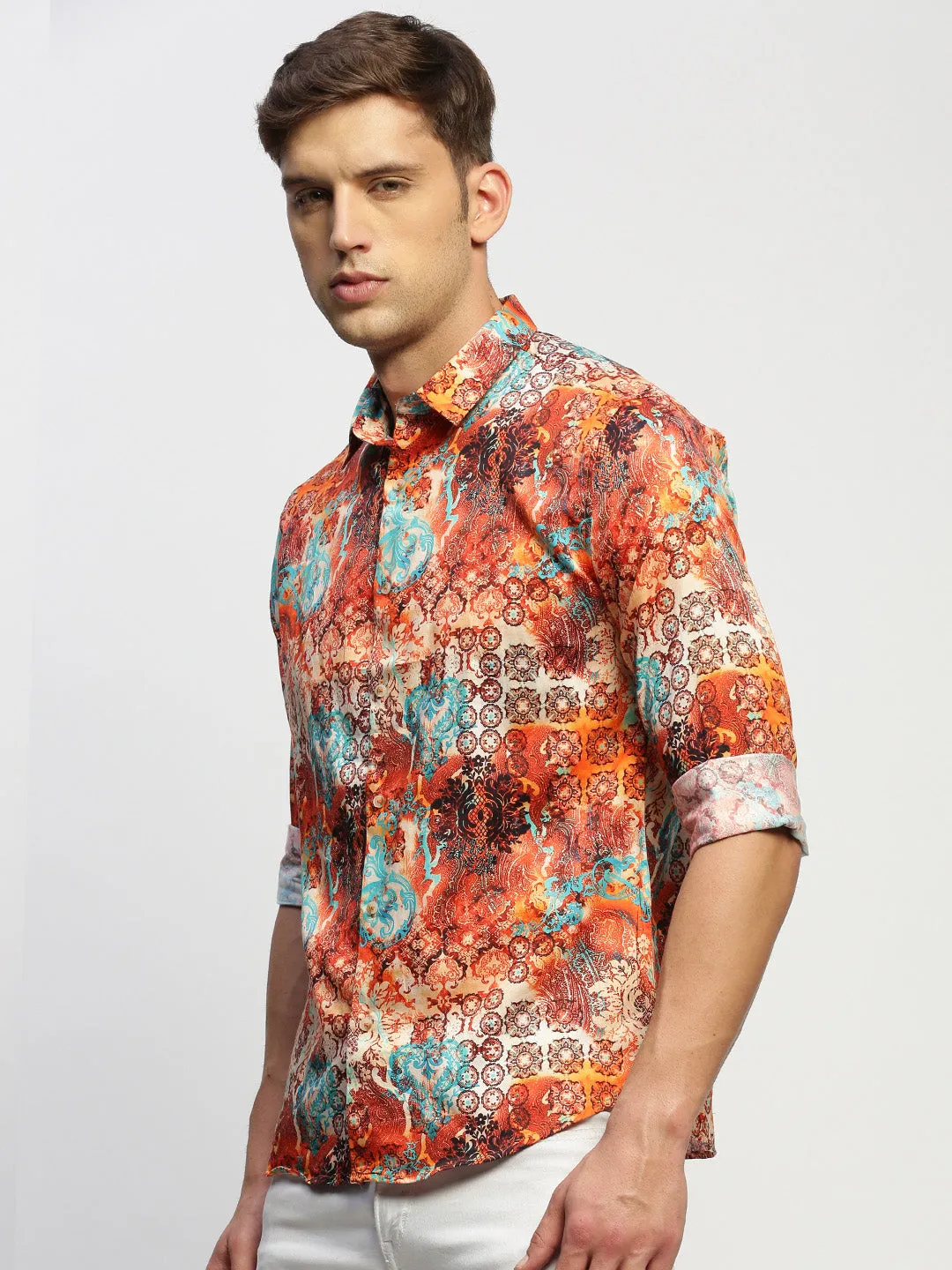 Men Orange Printed Shirt