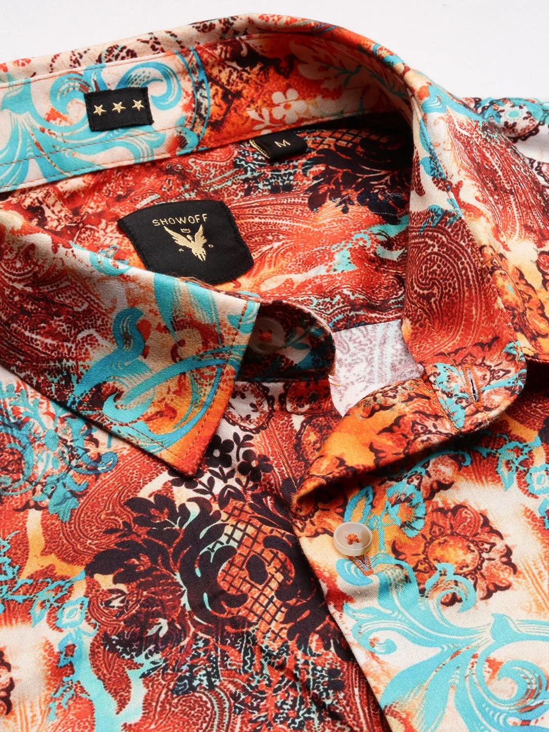 Men Orange Printed Shirt