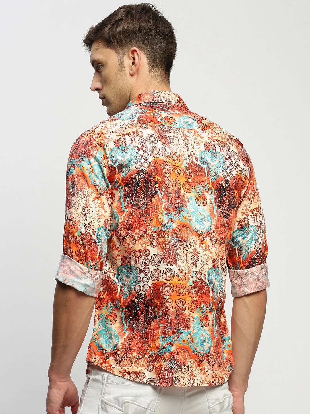 Men Orange Printed Shirt