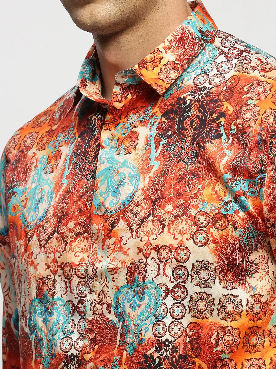 Men Orange Printed Shirt