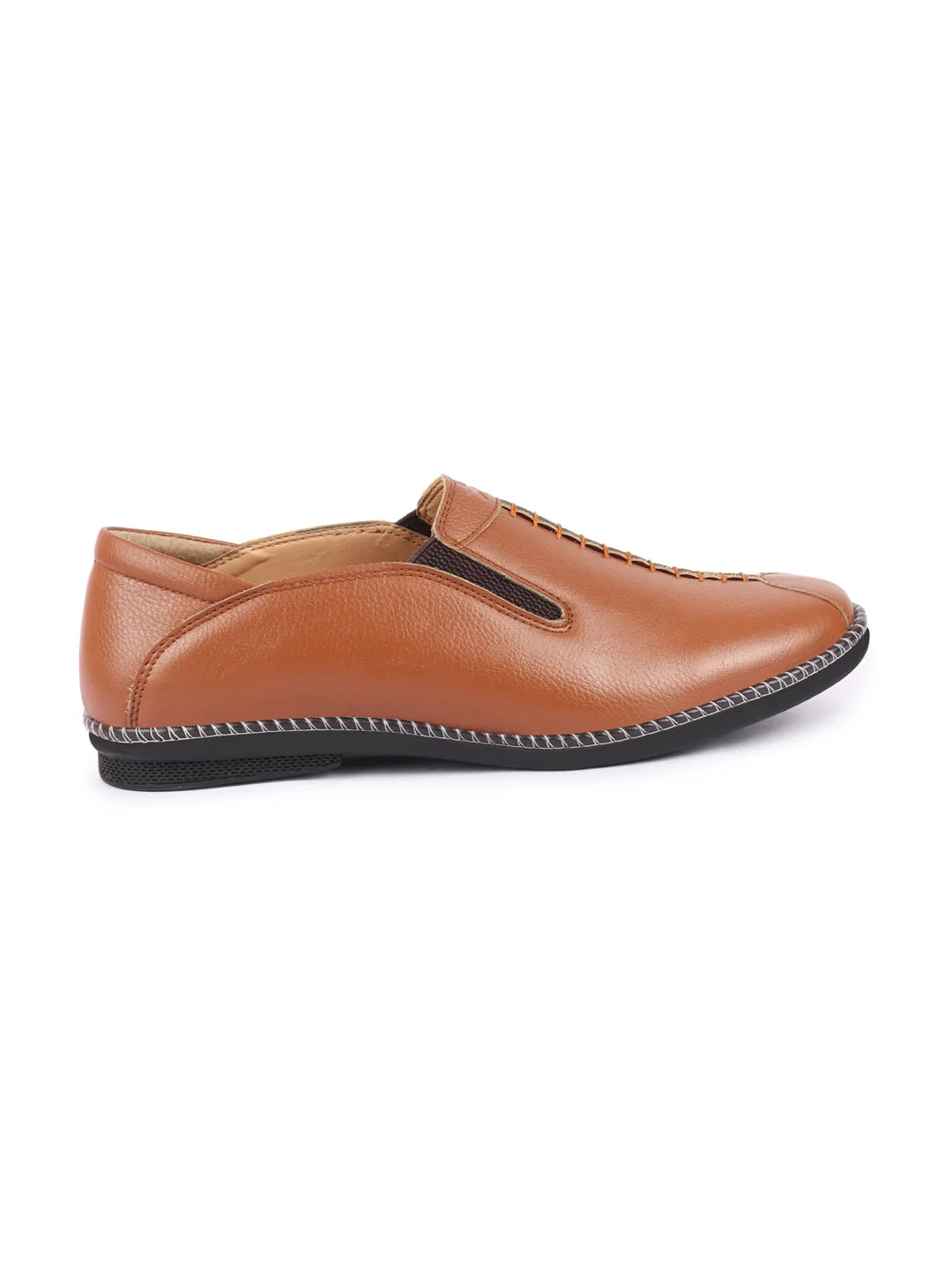 Men Tan Casual Cap Toe Hand Stitched Slip On Shoes