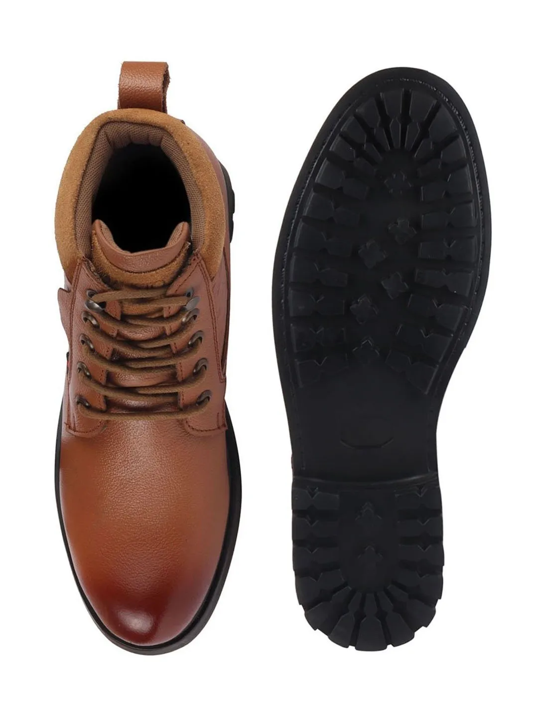 Men Tan Leather Lace Up Mid Top Boots