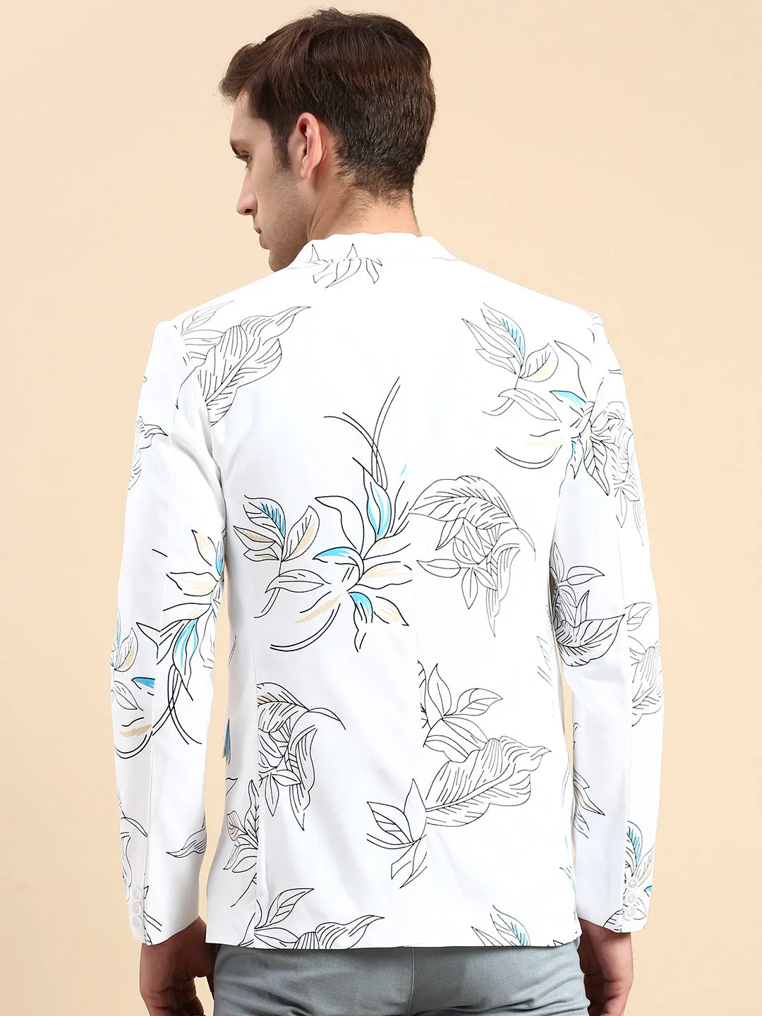 Men White Printed Casual Blazer