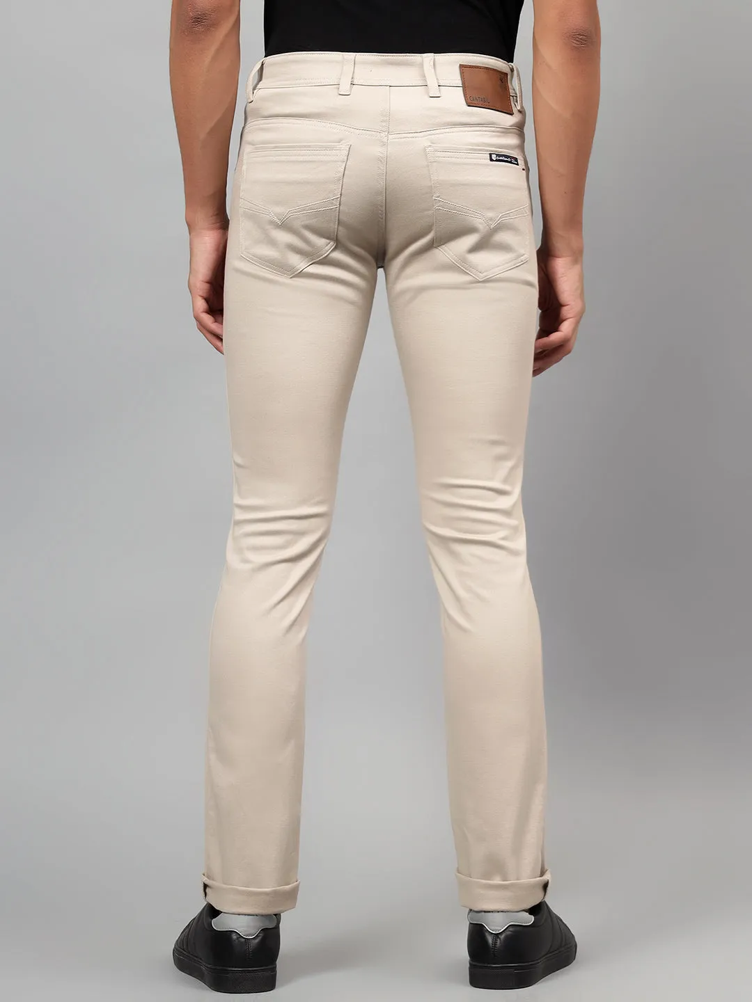 Men's Beige Self-Design Non-Pleated Casual Trouser