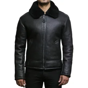 Men's Black Faux Shearling Real Leather Jacket