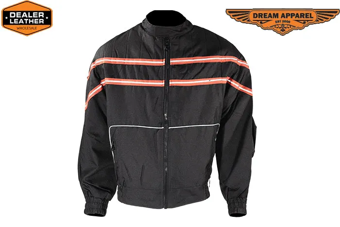 Men's Black Light Textile Motorcycle Jacket w/ Orange Stripe Across Design