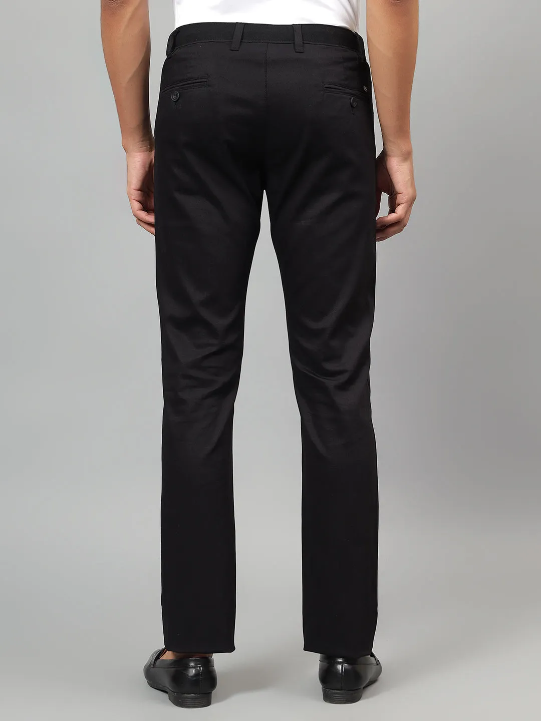 Men's Black Self-Design Non-Pleated Casual Trouser