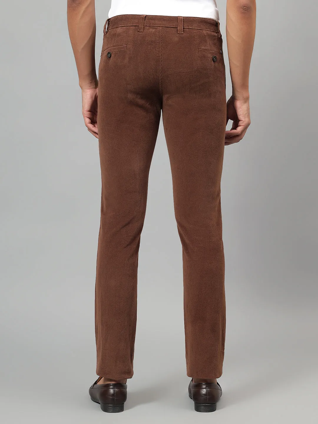 Men's Brown Self-Design Non-Pleated Casual Trouser