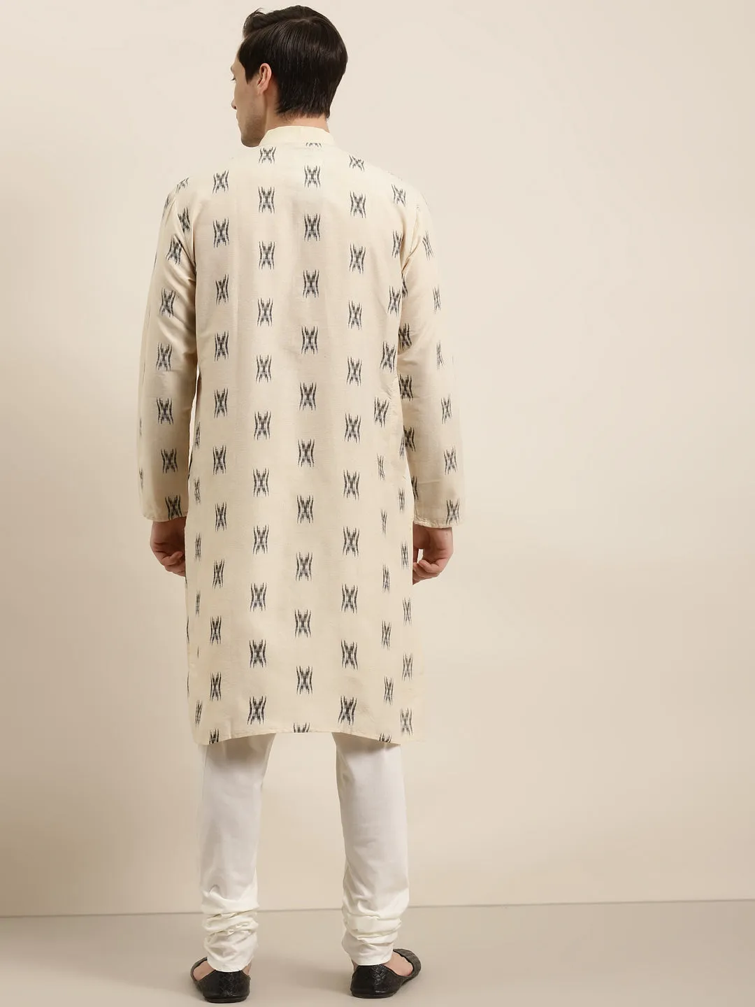 Men's Cotton Beige & Black Churidar Pyjama Set - Sojanya