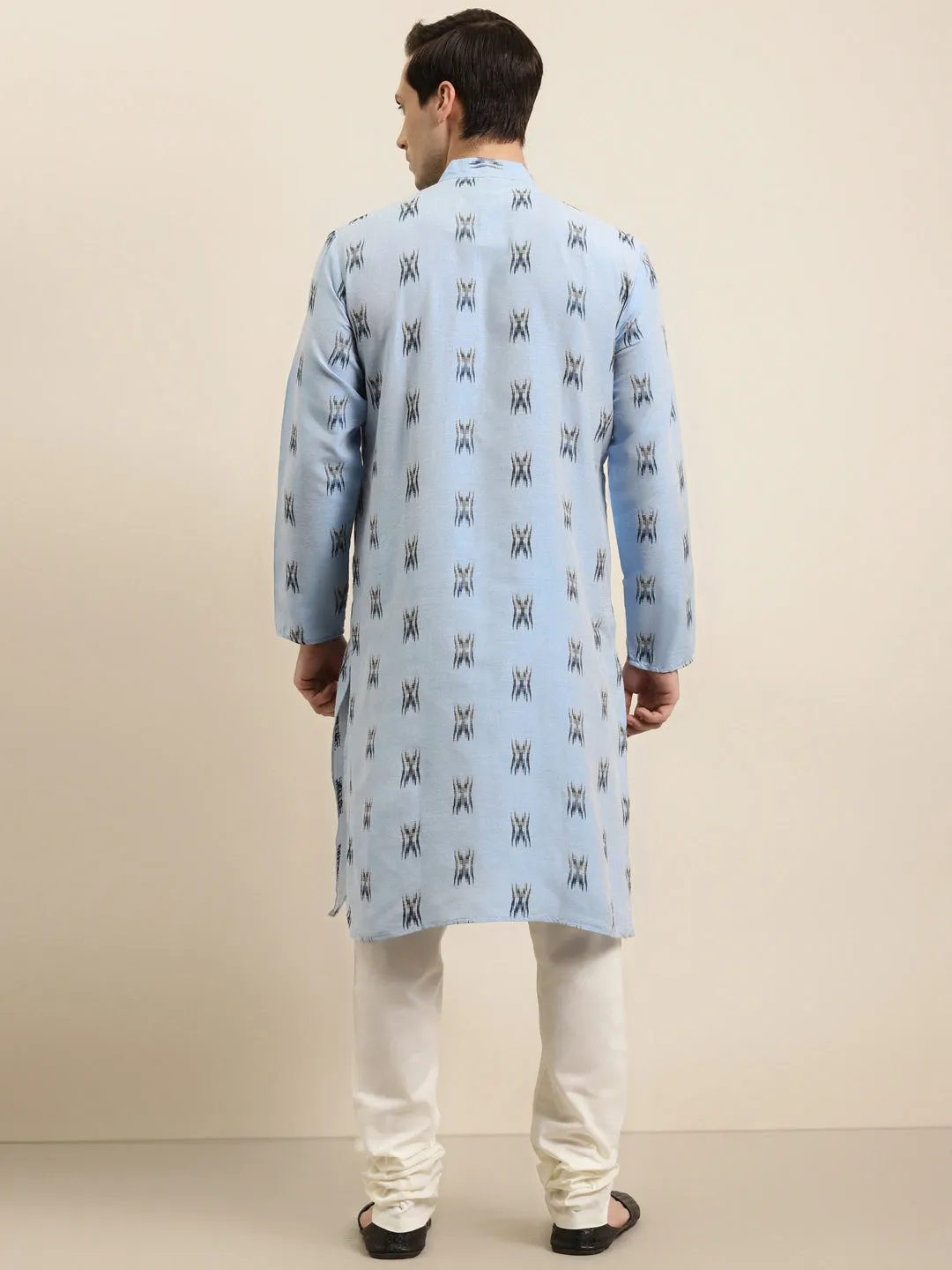 Men's Cotton Blue & Black Kurta  - Sojanya