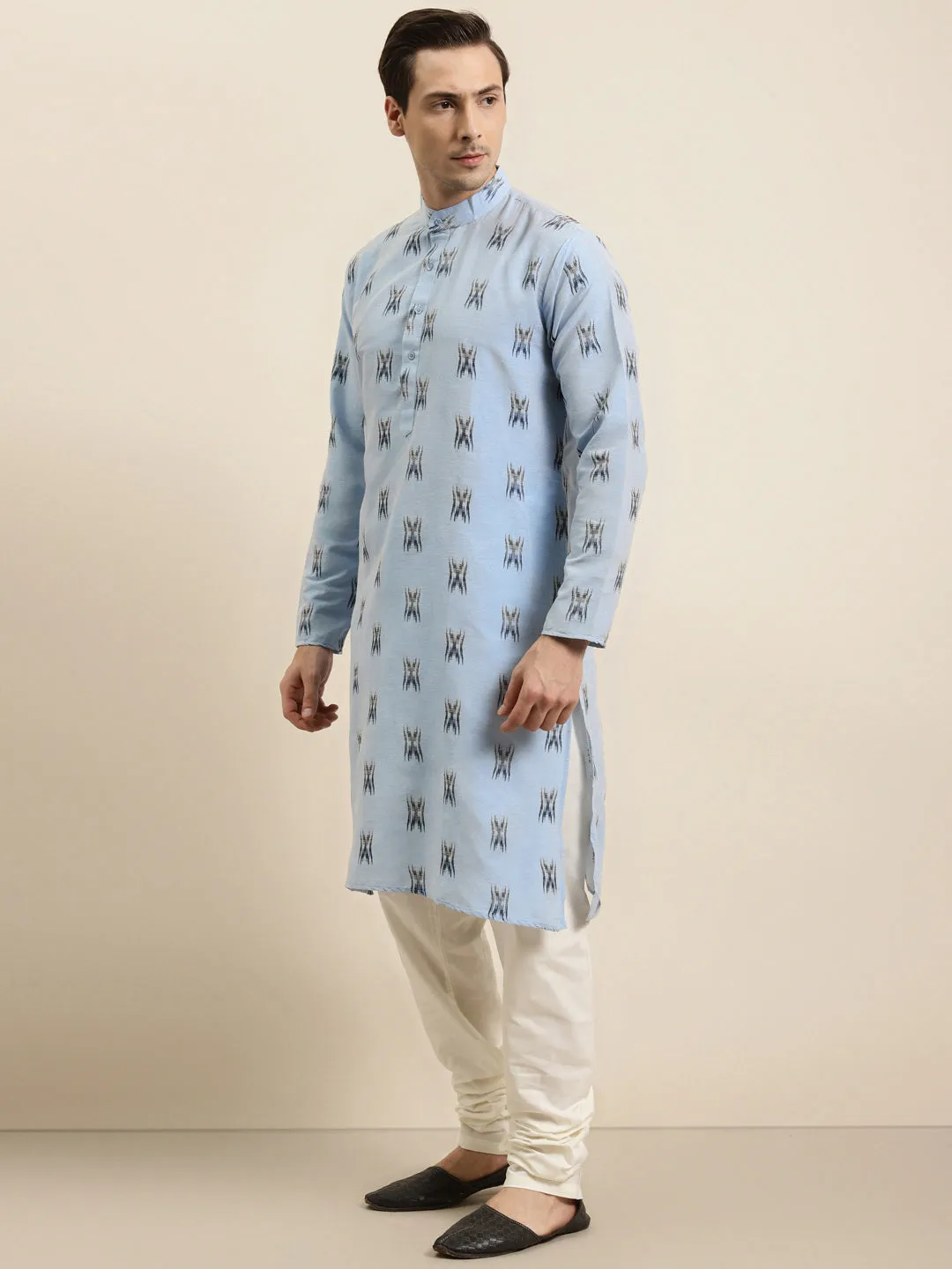 Men's Cotton Blue & Black Kurta  - Sojanya