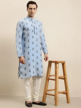 Men's Cotton Blue & Black Kurta  - Sojanya