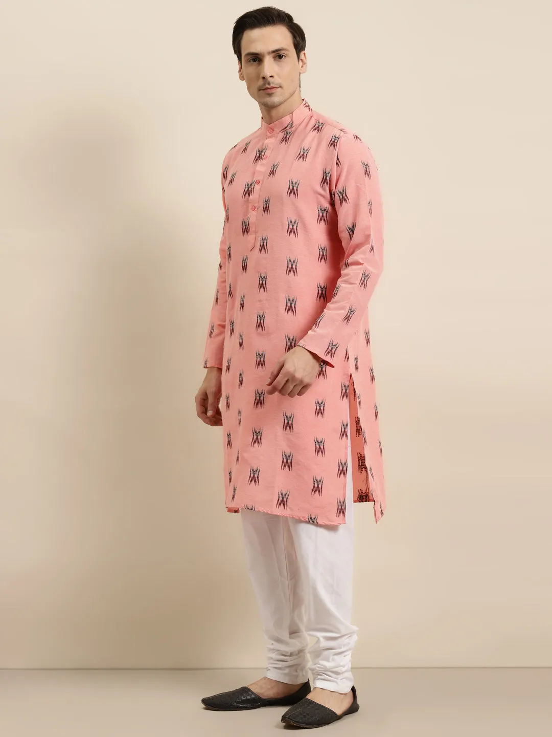 Men's Cotton Dark peach & Black Kurta - Sojanya