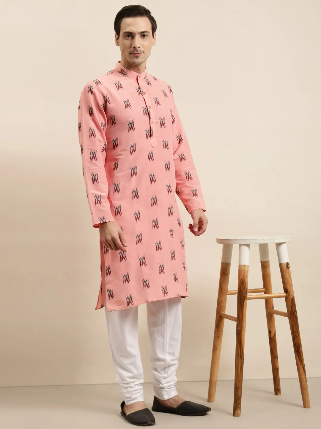 Men's Cotton Dark peach & Black Kurta - Sojanya