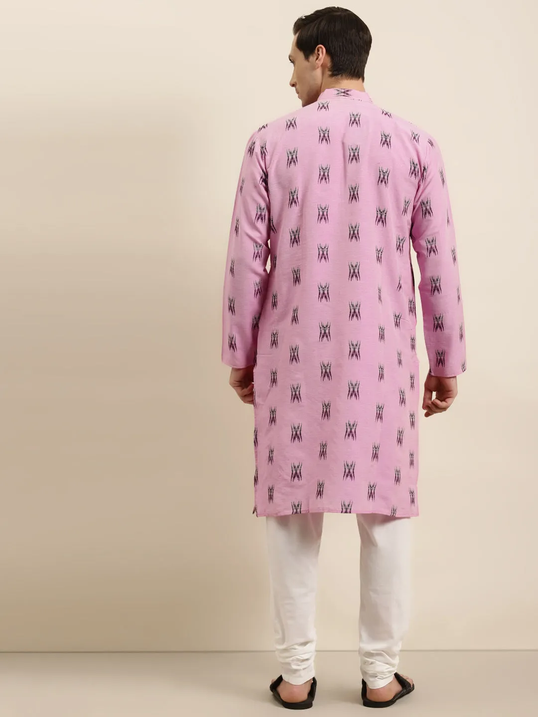 Men's Cotton Dark Pink & Black Kurta - Sojanya