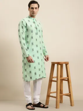 Men's Cotton Green & Black Churidar Pyjama Set - Sojanya