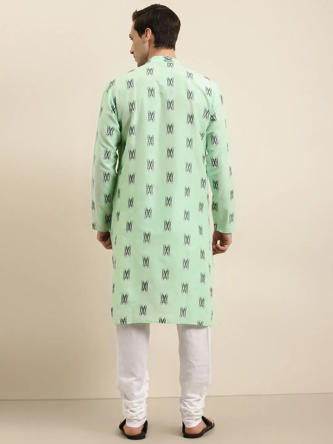 Men's Cotton Green & Black Kurta - Sojanya