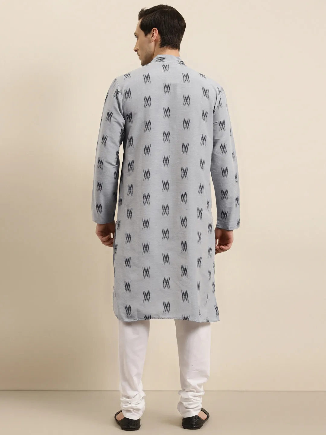 Men's Cotton Grey & Black Kurta  - Sojanya