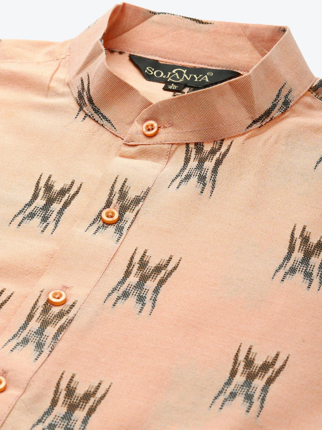 Men's Cotton Light Peach & Black Kurta - Sojanya