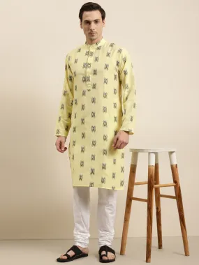 Men's Cotton Light Yellow & Black Kurta - Sojanya