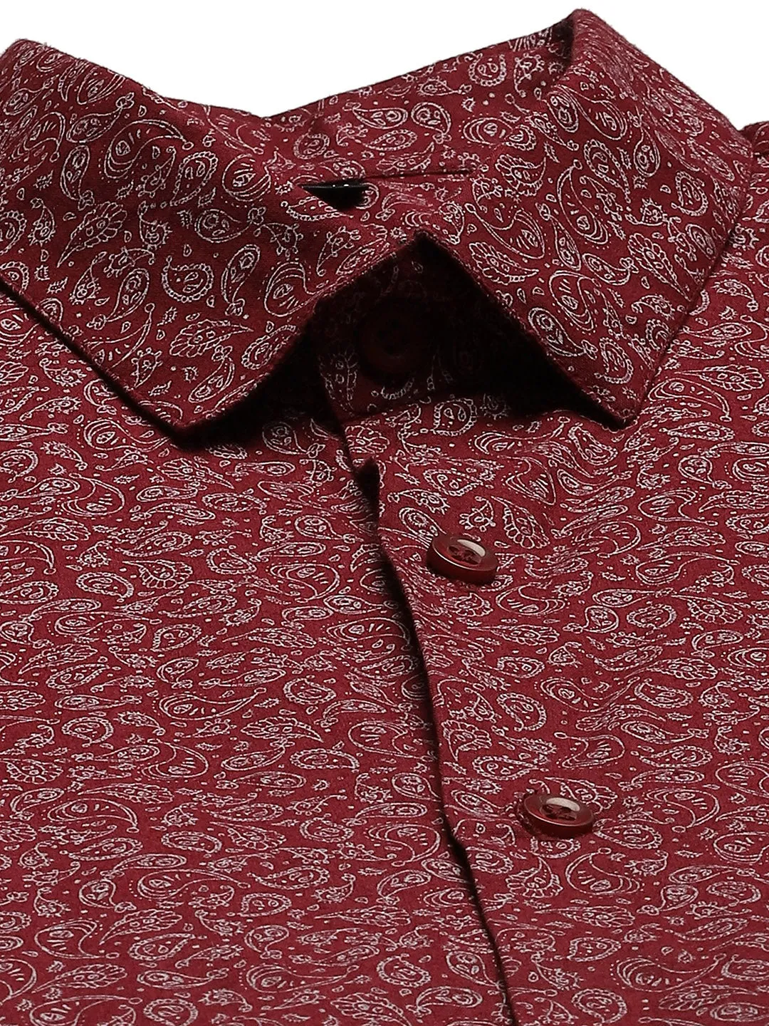 Mens Cotton Maroon & White Printed Formal Shirt - Sojanya