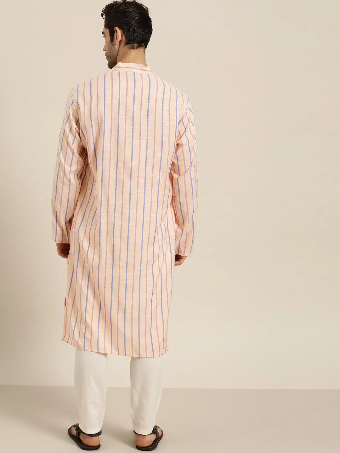 Men's Cotton Peach Orange ONLY Kurta  - Sojanya