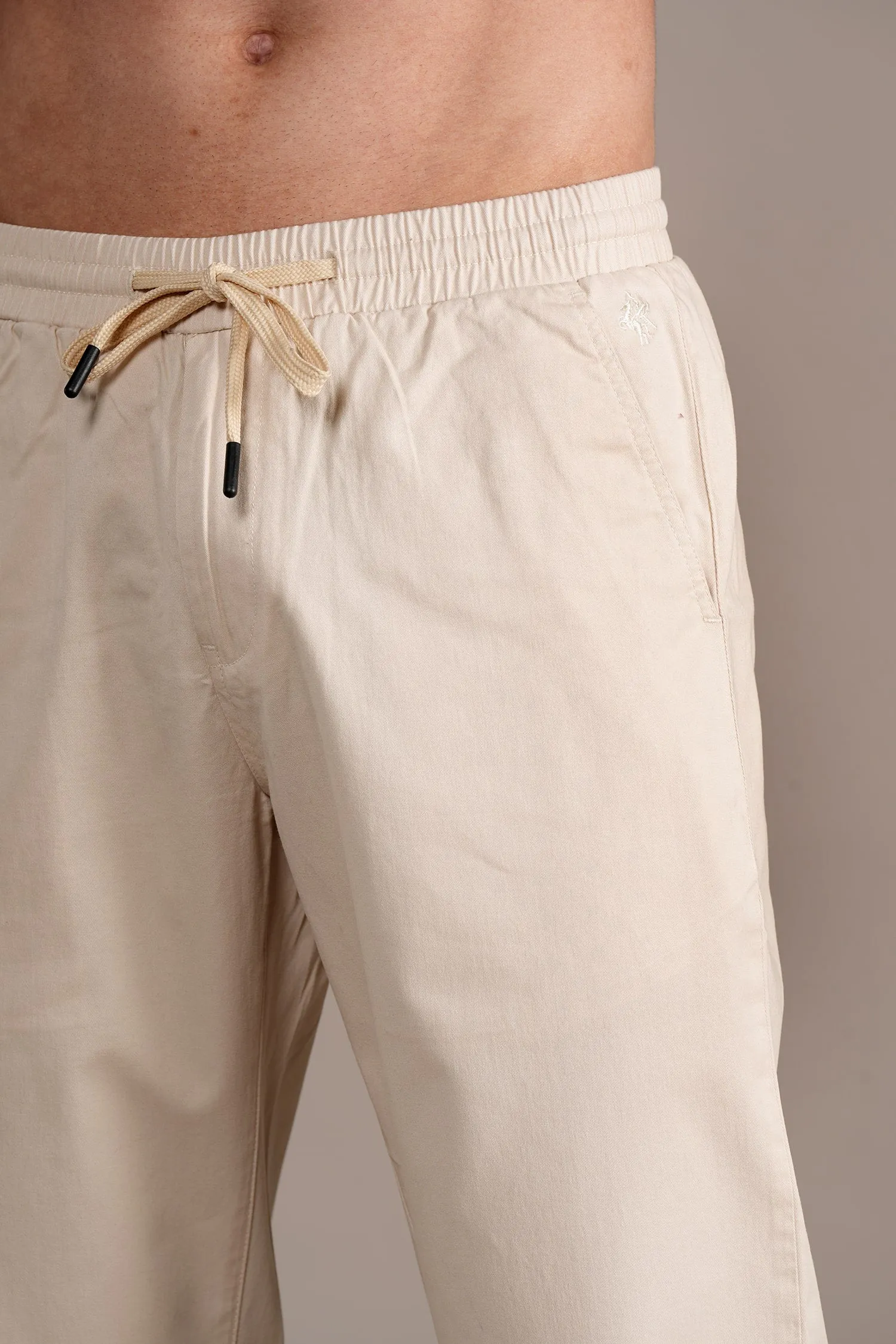 Men's Cream Non-Pleated Casual Trouser