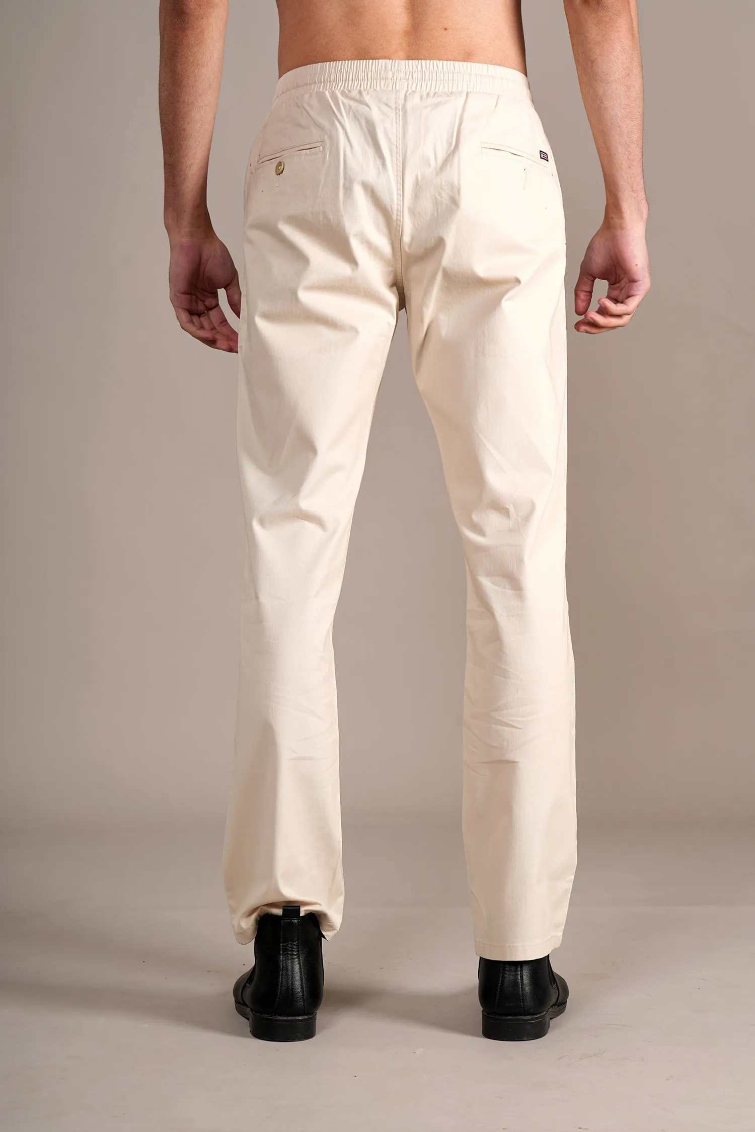 Men's Cream Non-Pleated Casual Trouser