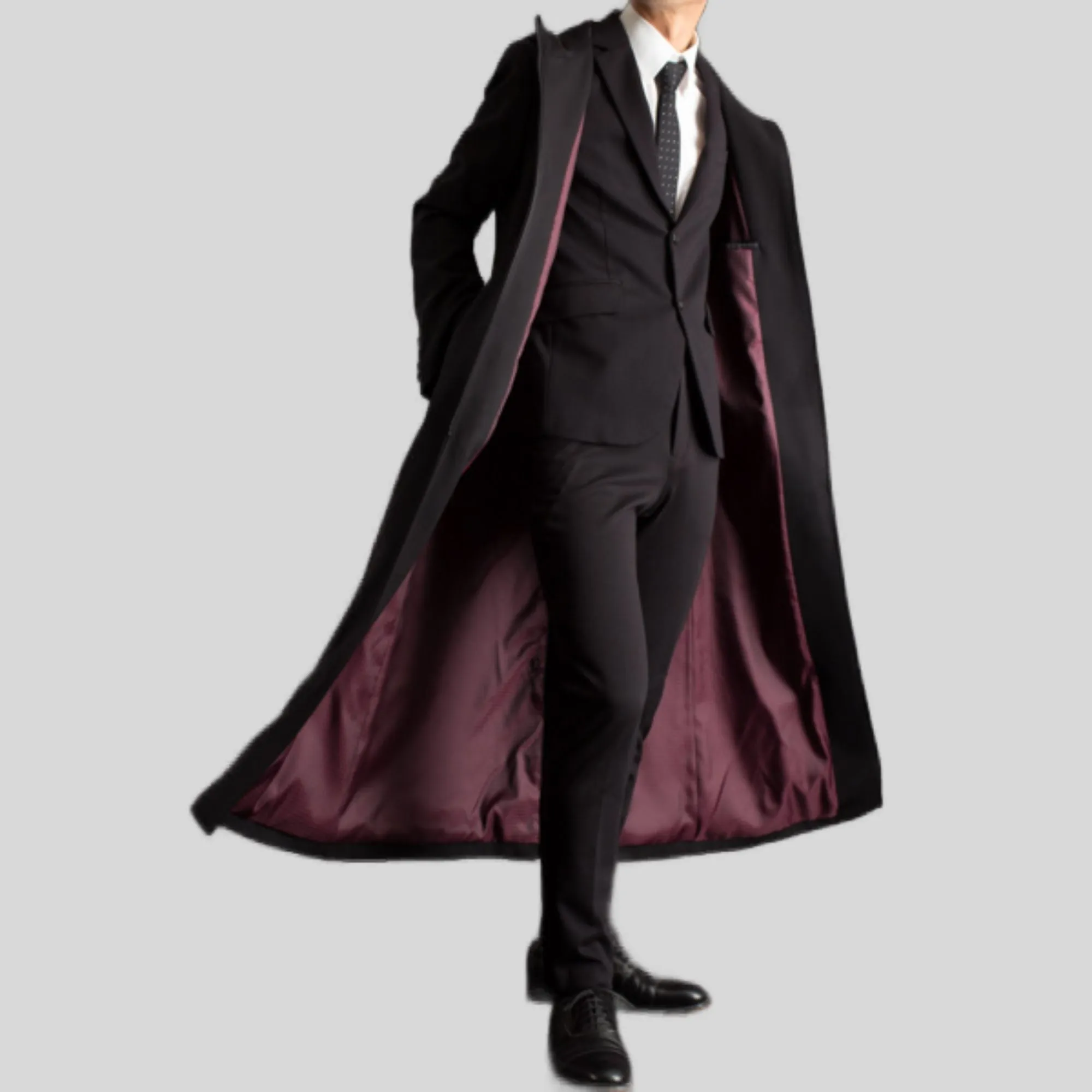 Mens Fashion Casual Zip Up Hooded Style Long Wool Coat