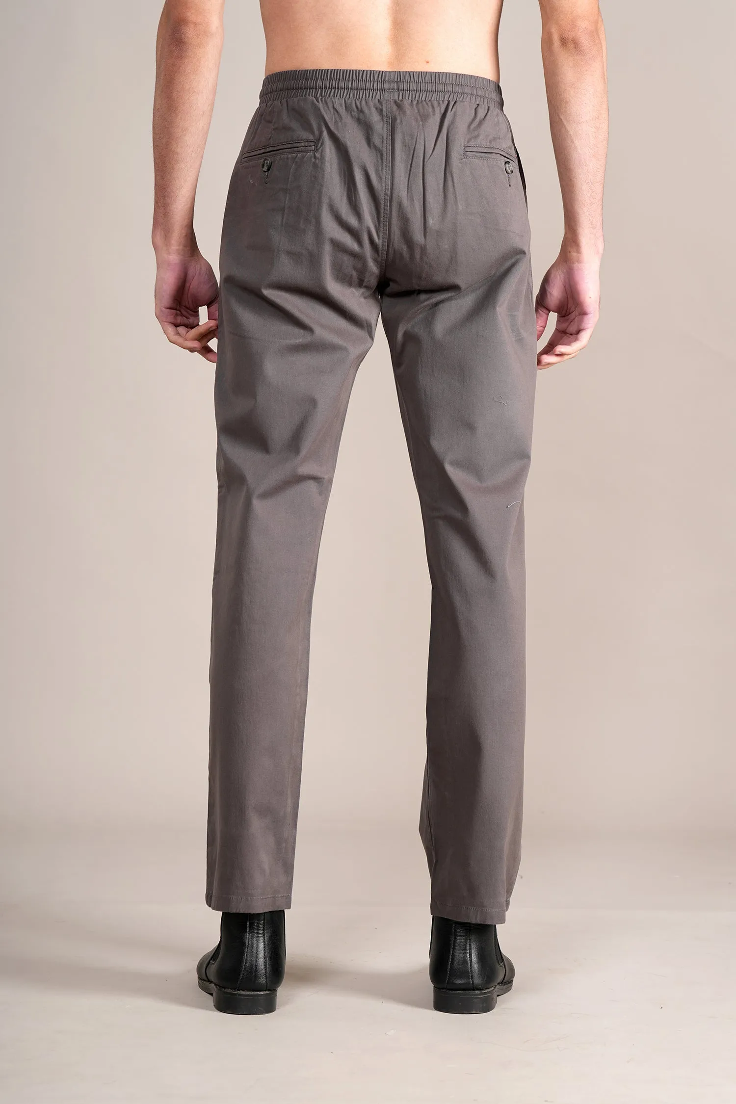 Men's Grey Non-Pleated Casual Trouser