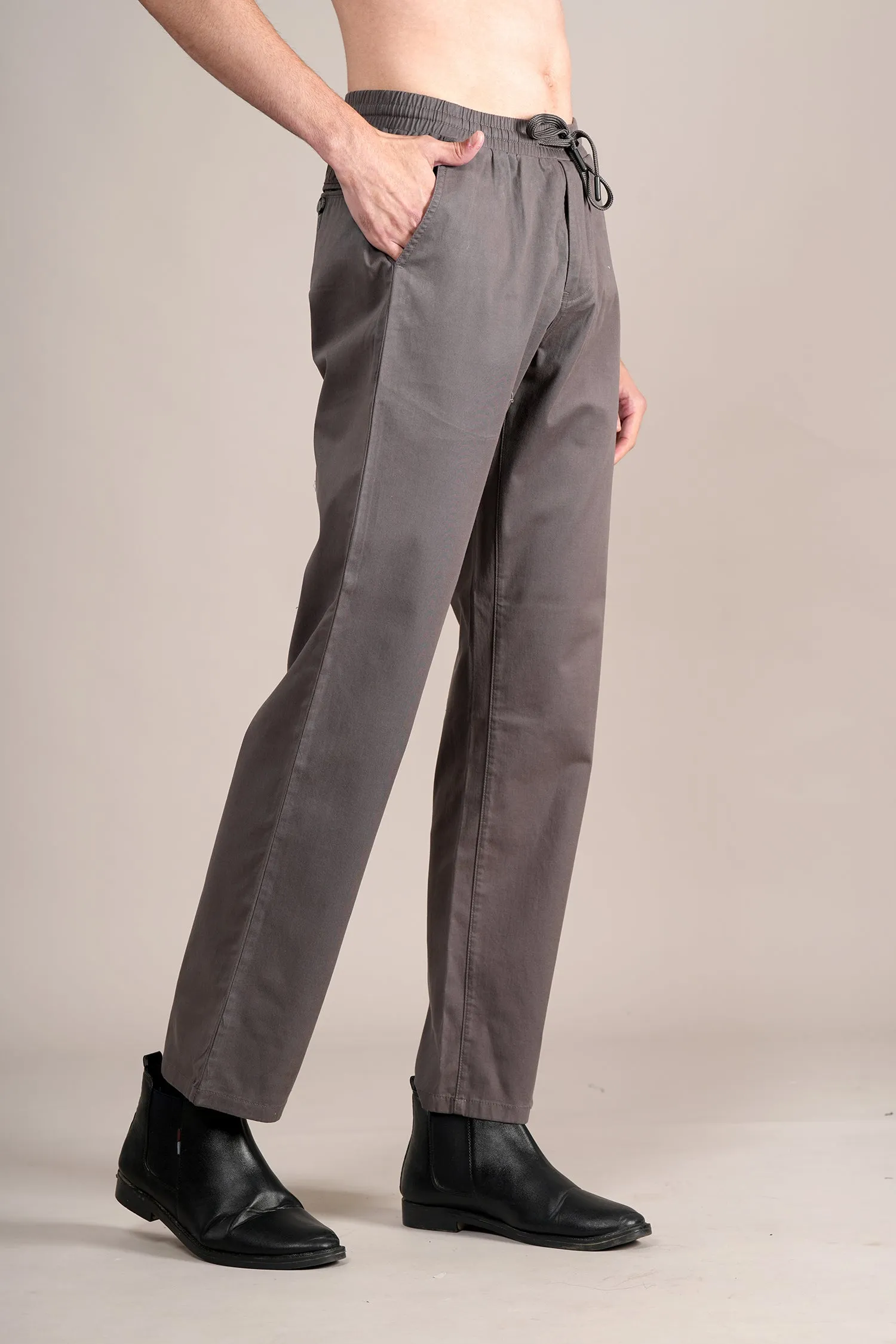 Men's Grey Non-Pleated Casual Trouser