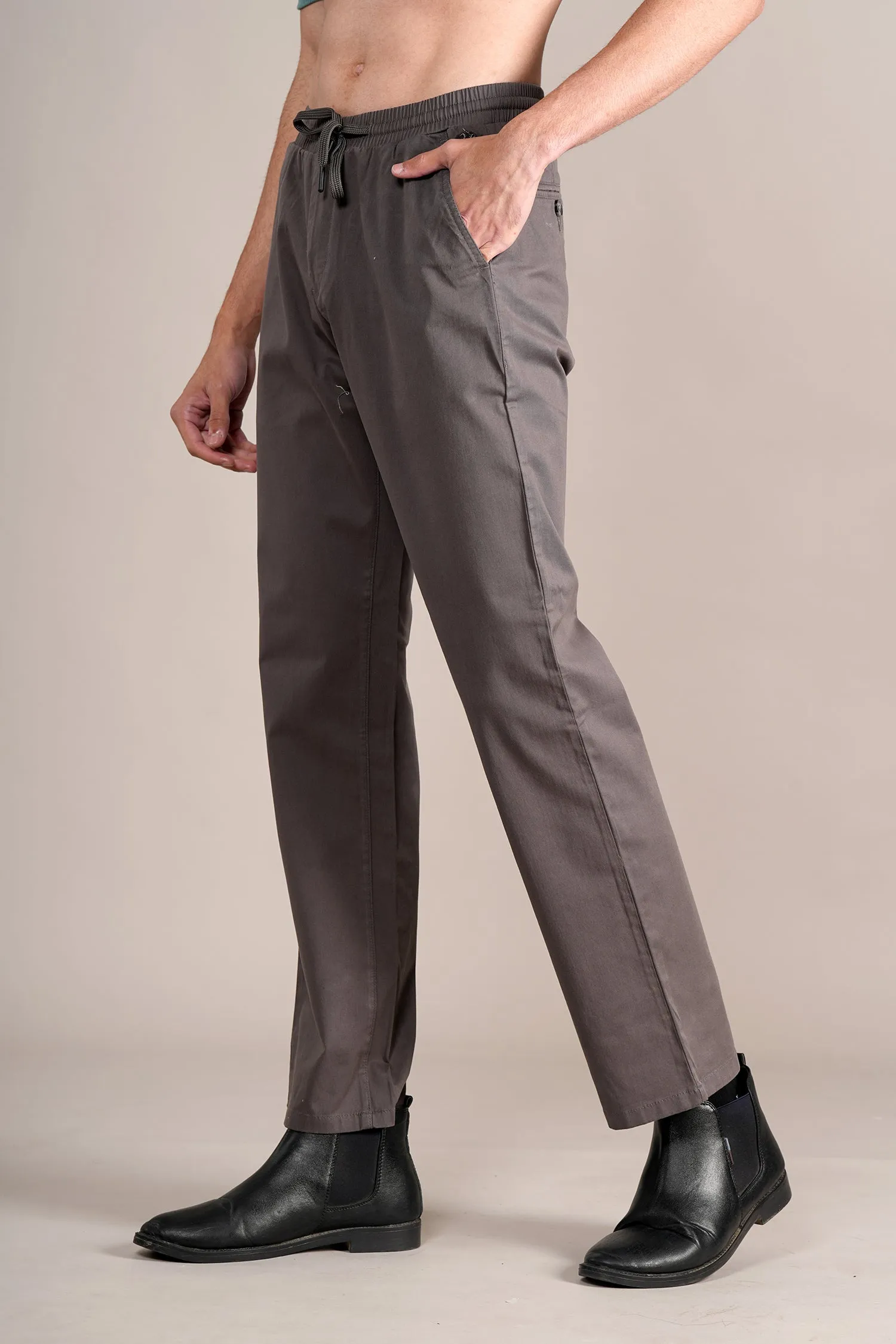 Men's Grey Non-Pleated Casual Trouser