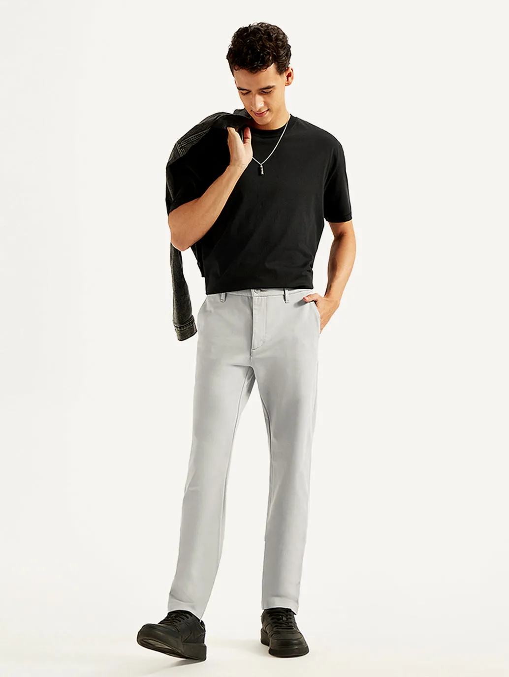 Men's Grey Slim Fit Tech Pants Chinos