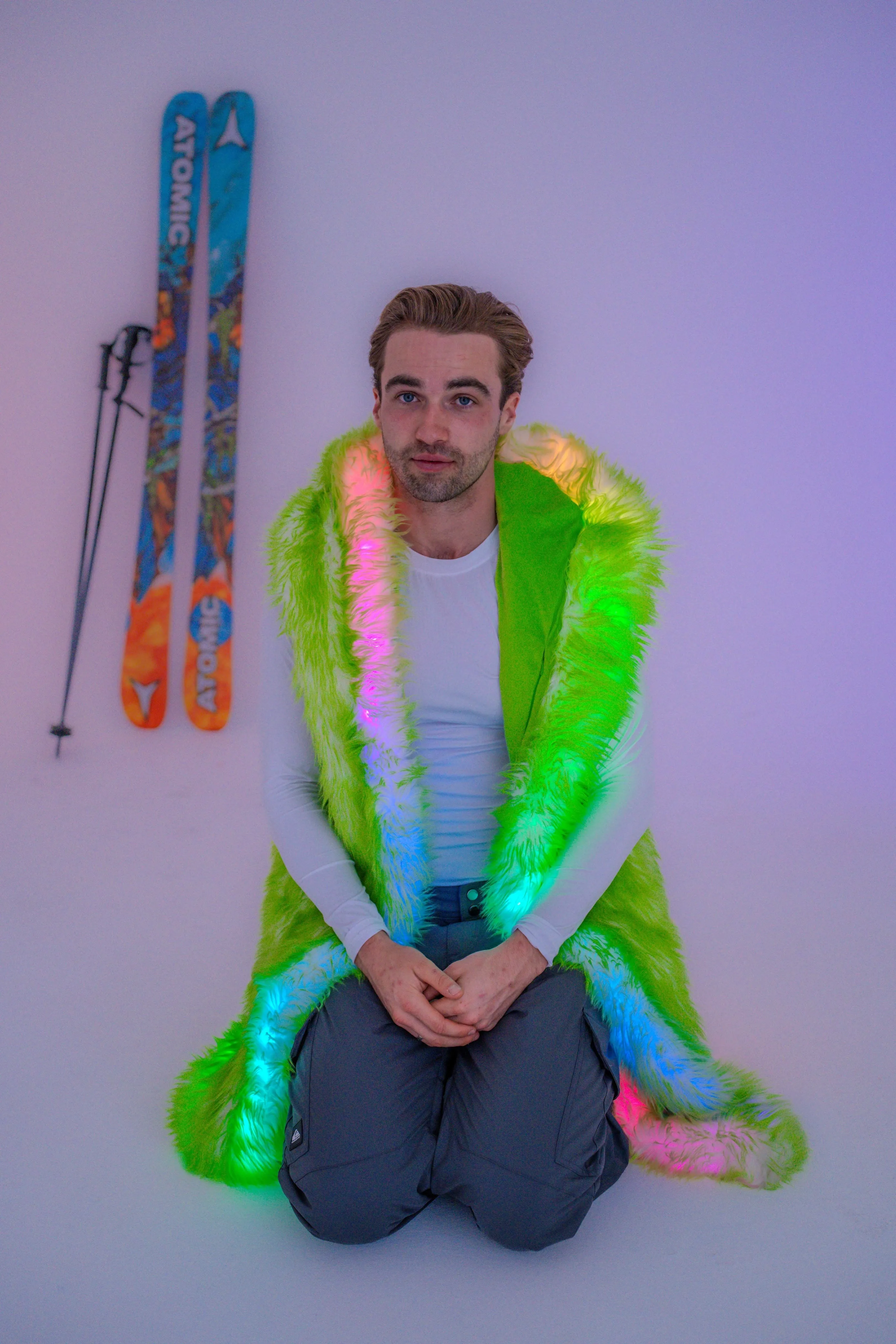 Men's LED Fur Vest in "Just The Tip-Lime"