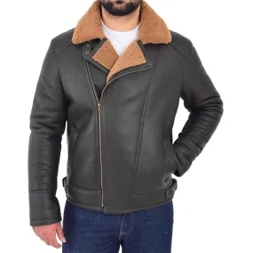 Mens Real Sheepskin Flying Jacket X-Zip Shearling Aviator Bomber Stealth Brown Ginger