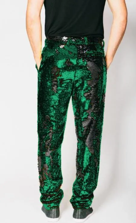 Mens Sequin Pants - Emerald Green Dress Party Pants