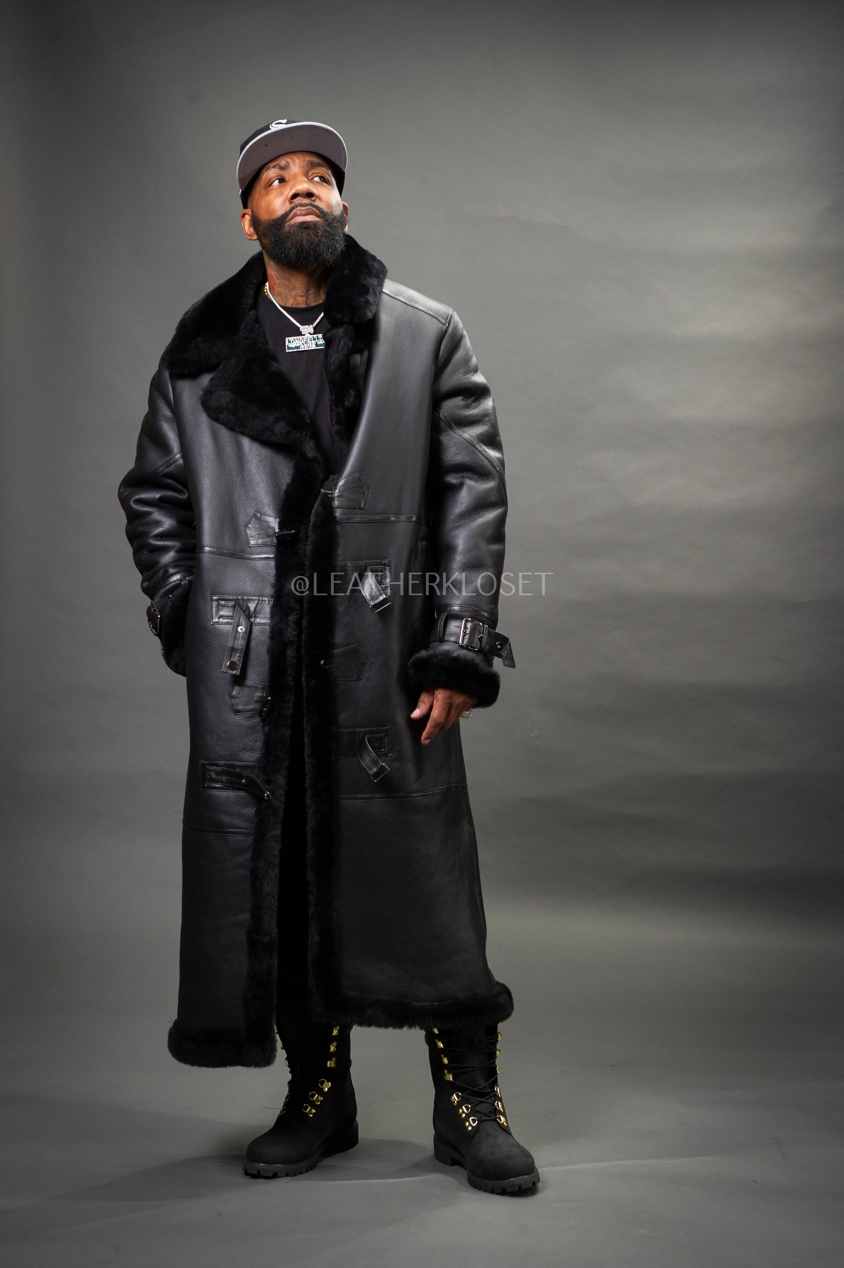 Men's Shearling Trench Coat [Black]