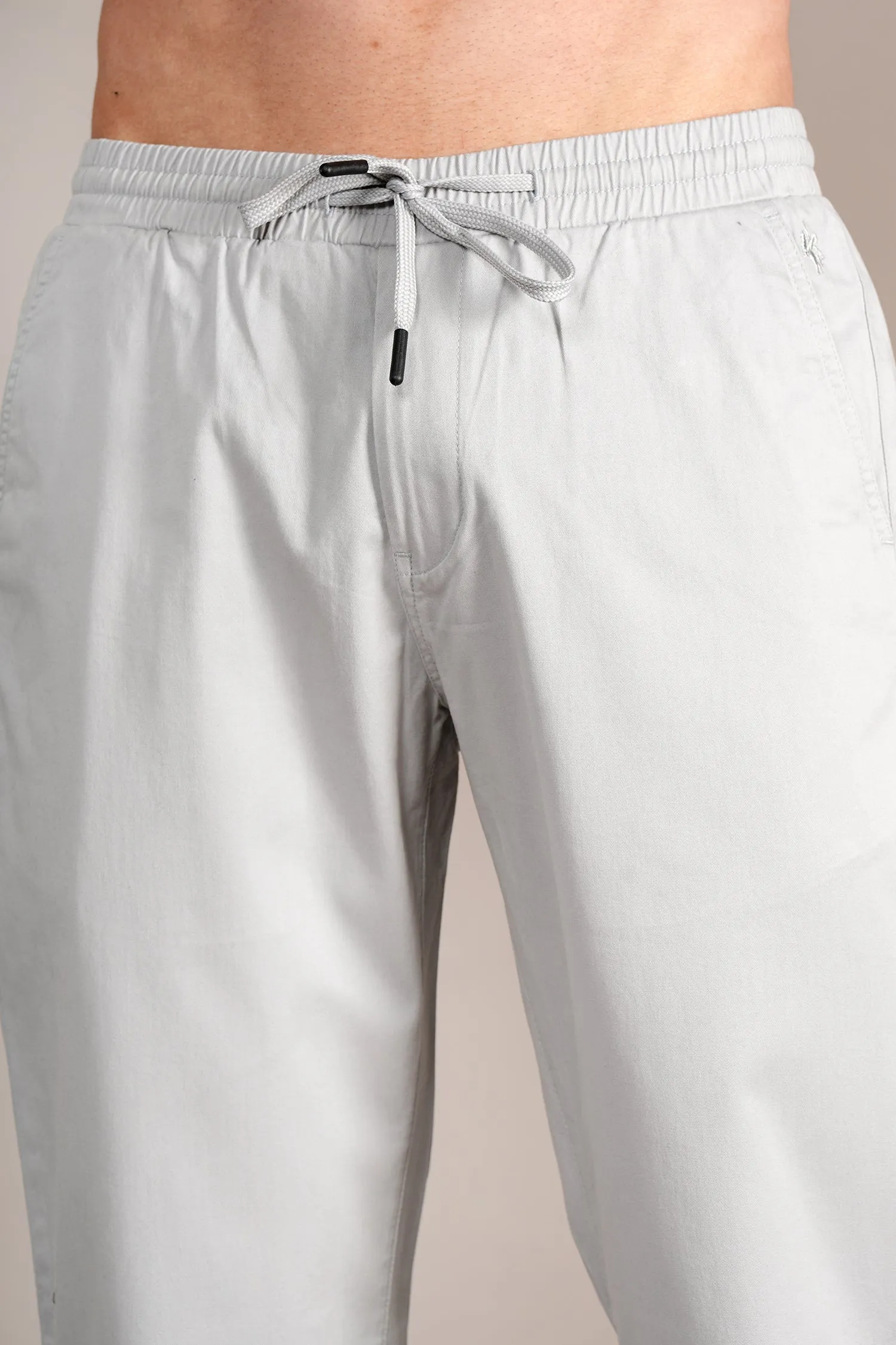 Men's Silver Grey Non-Pleated Casual Trouser