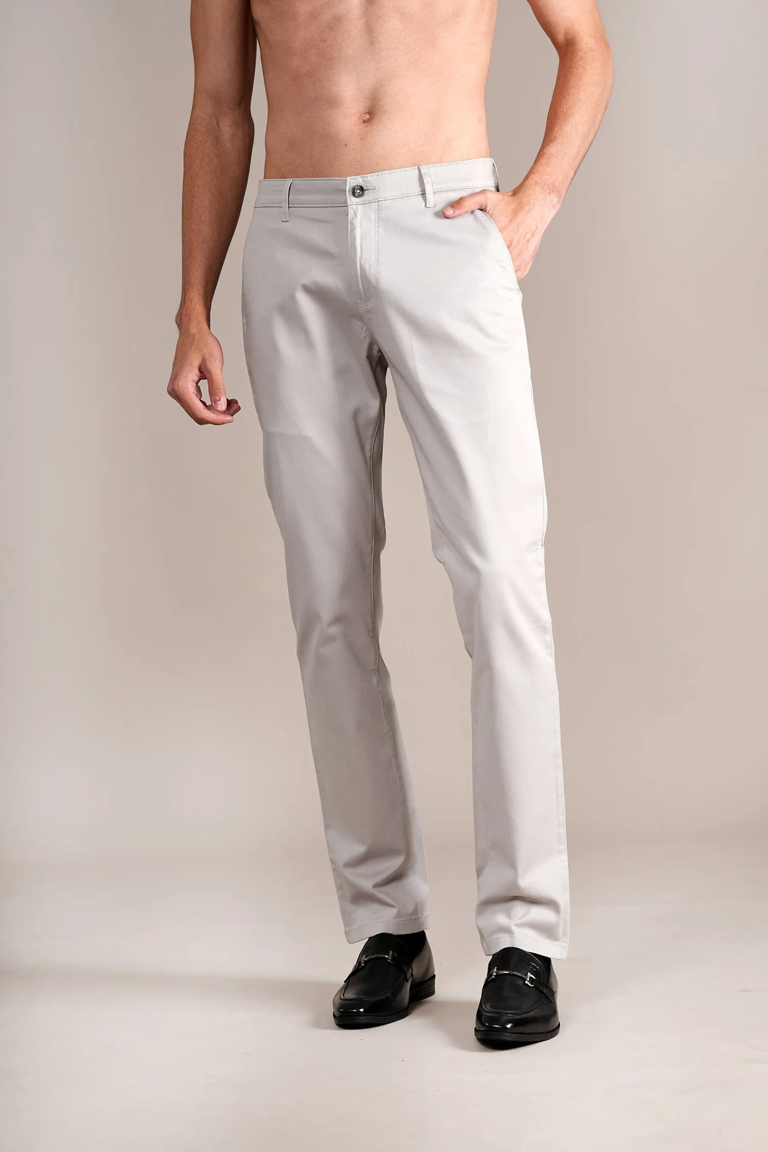 Men's Silver Non-Pleated Casual Trouser