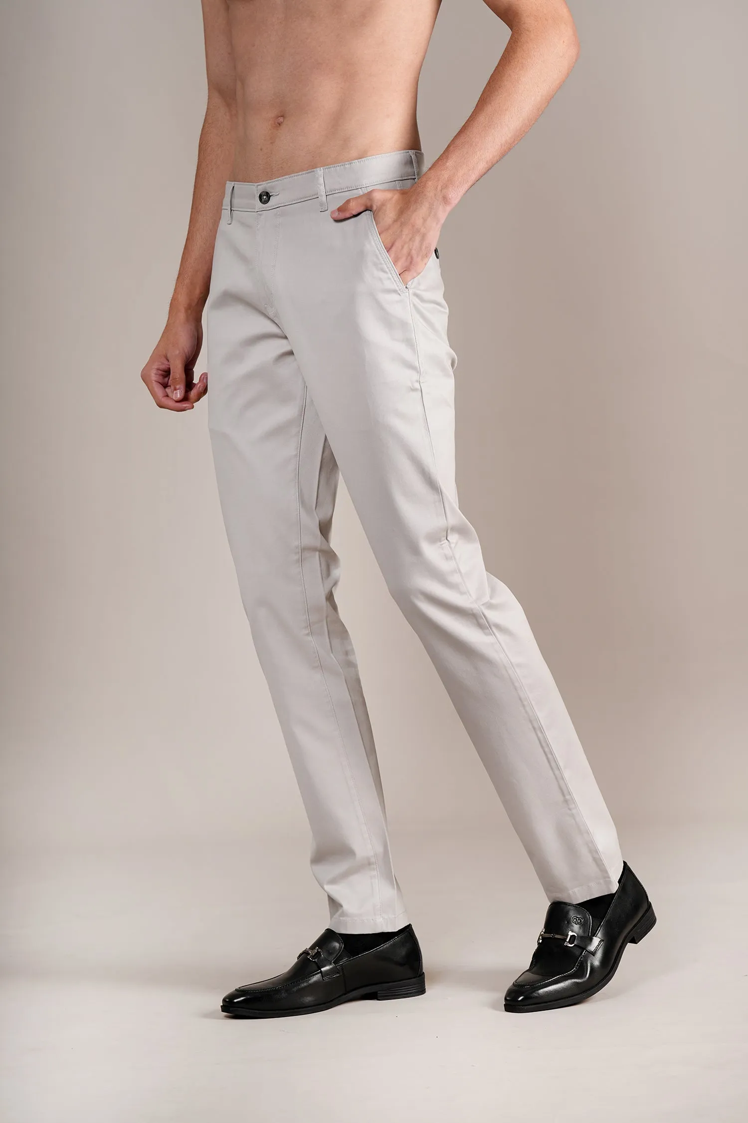 Men's Silver Non-Pleated Casual Trouser