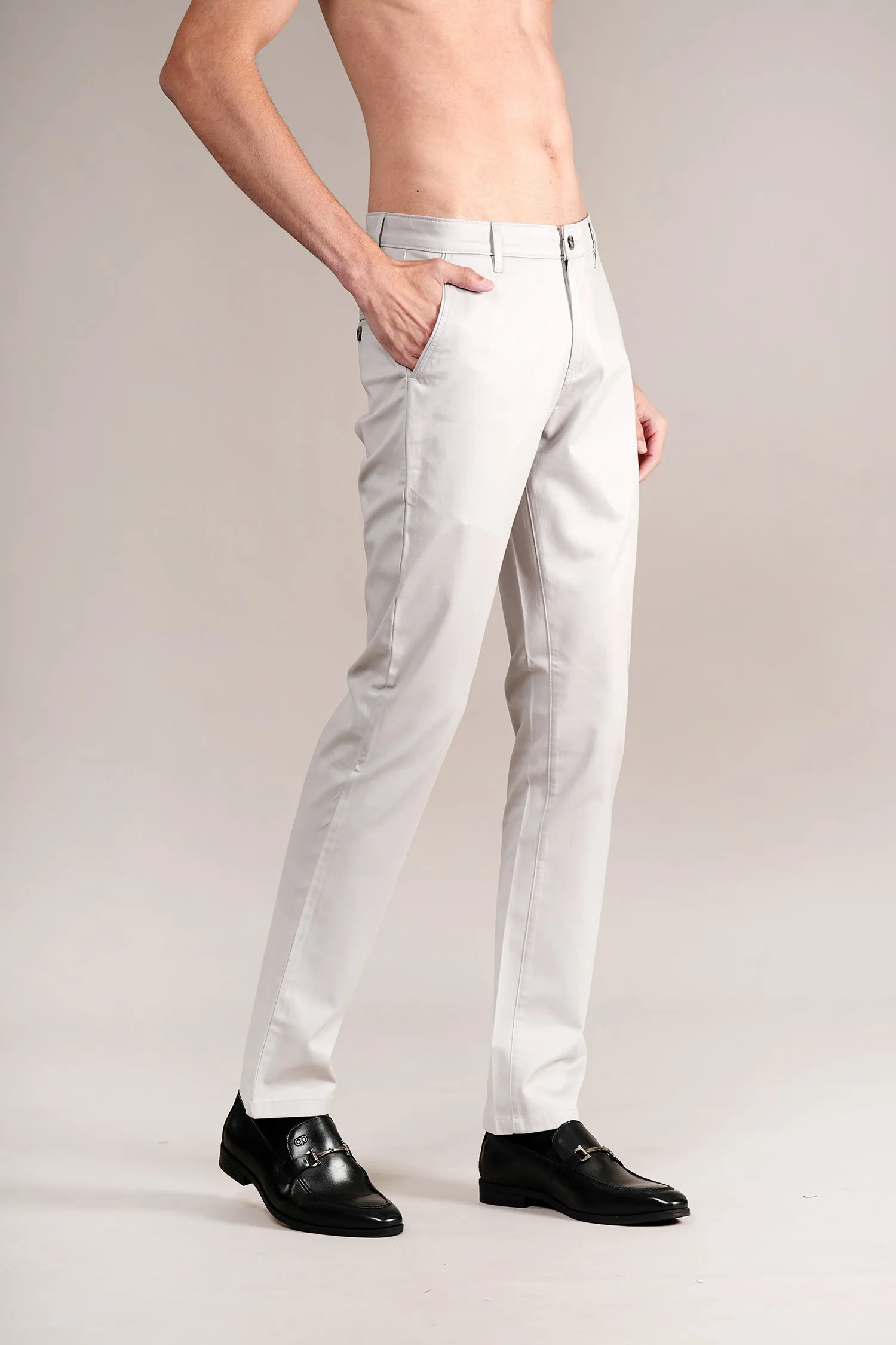 Men's Silver Non-Pleated Casual Trouser