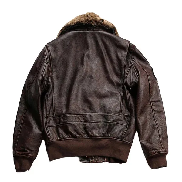 Men's Vintage Aviator Faux Shearling Collar Leather Jacket