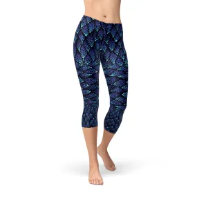 Mermaid Magic Blue Capri Leggings for Women