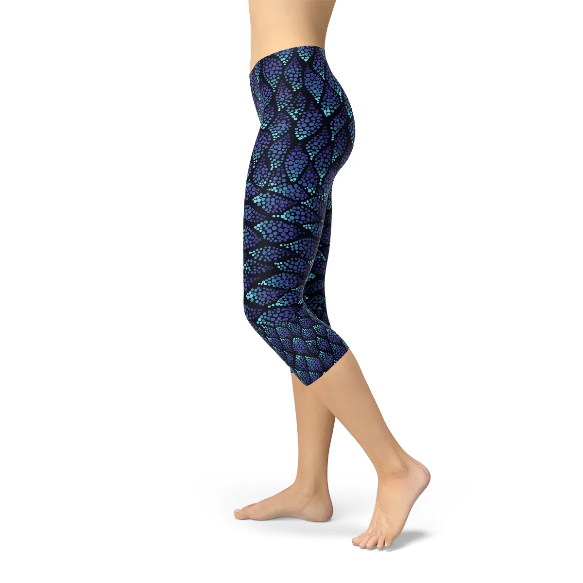 Mermaid Magic Blue Capri Leggings for Women